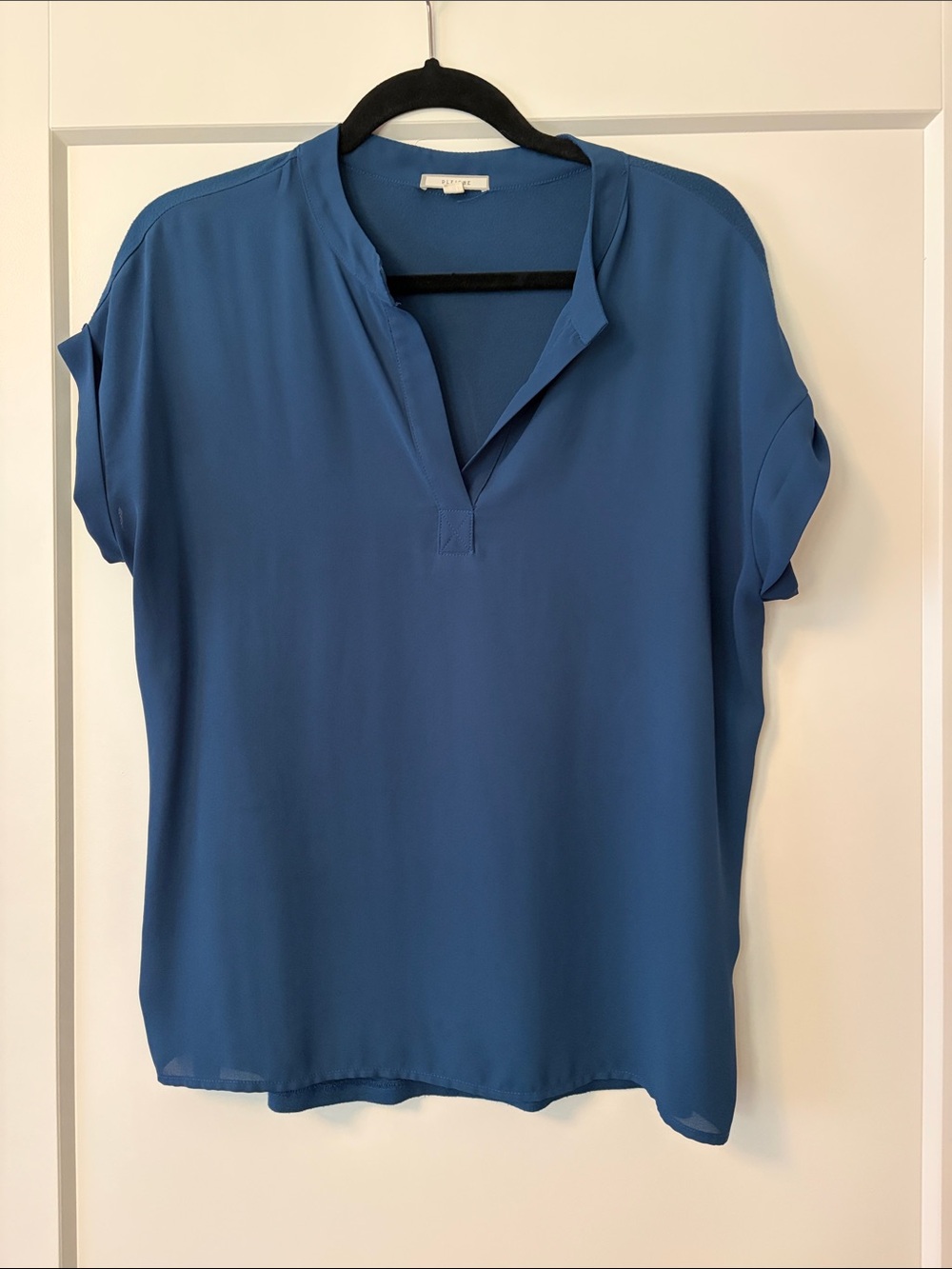 Pleione Relaxed Split-Neck Short-Sleeve Blouse - Blue